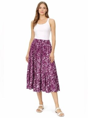 JANE ASHLEY 100% Cotton Purple Floral Tiered Skirt Fully Lined Stretch Waist 2X